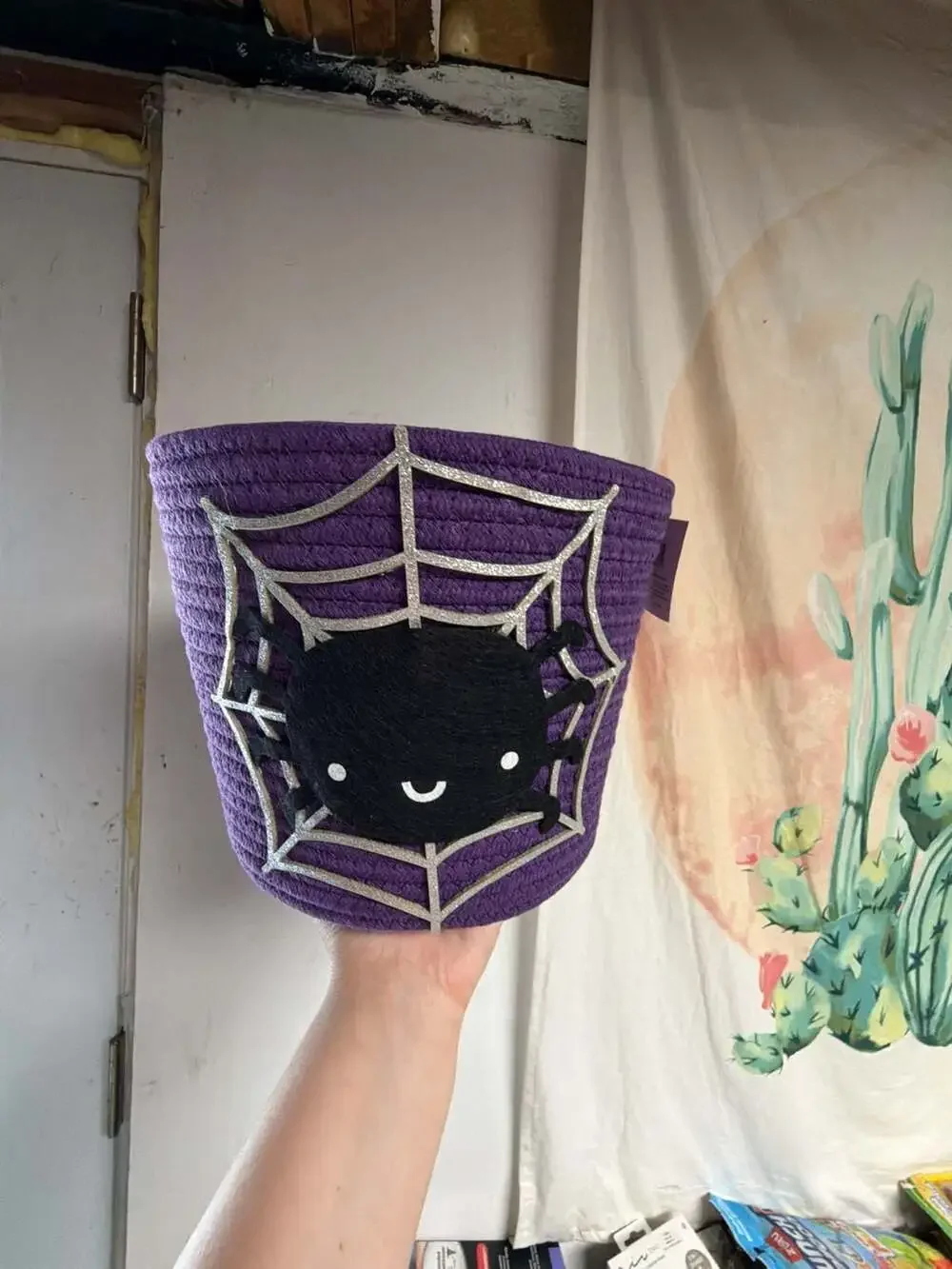 Holiday Home Halloween Rope Basket Spider Web Purple 7.8 in